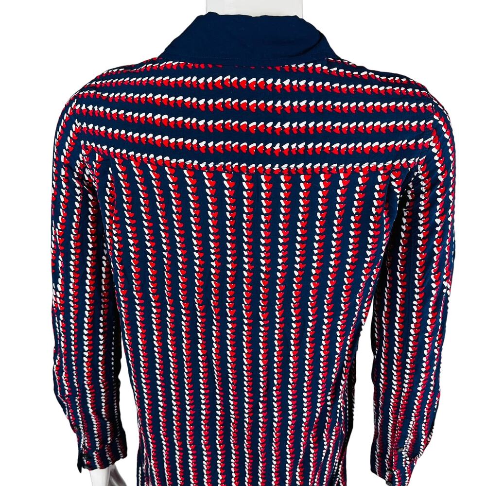 Draper James Womans Size 2 Shirt Dress Button Front Blue Hearts Long Sleeve - Picture 8 of 9